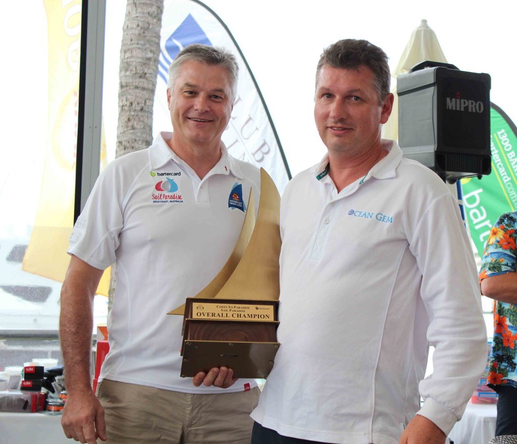 Bartercard Chief Executive Officer Clive van Deventer and OCEAN GEM owner & skipper David Hows, 2016 Bartercard Coffs to Paradise and Bartercard Sail Paradise Overall Champion